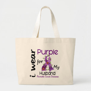 Pancreatic Cancer I Wear Purple For My Husband 43 Large Tote Bag