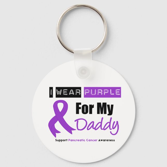 Pancreatic Cancer I Wear Purple Ribbon Daddy Key Ring (Front)
