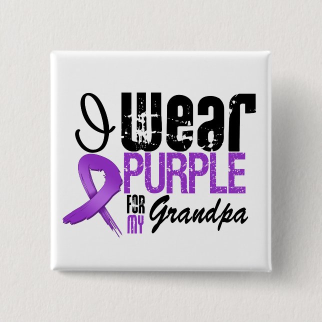 Pancreatic Cancer I Wear Purple Ribbon GRANDPA 15 Cm Square Badge (Front)