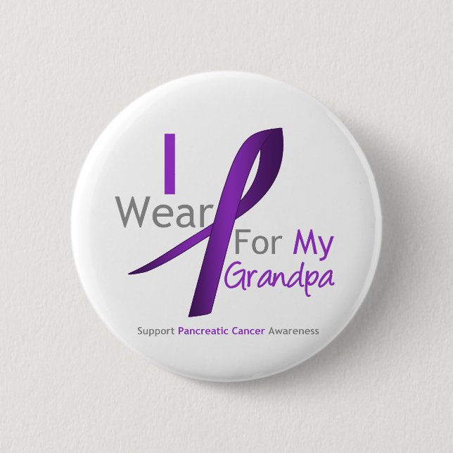 Pancreatic Cancer I Wear Purple Ribbon Grandpa 6 Cm Round Badge (Front)