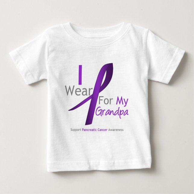 Pancreatic Cancer I Wear Purple Ribbon Grandpa Baby T-Shirt (Front)
