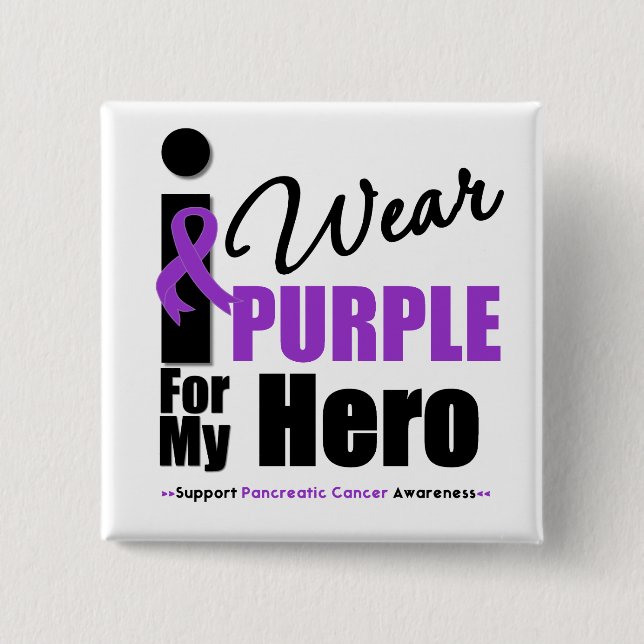 Pancreatic Cancer I Wear Purple Ribbon Hero 15 Cm Square Badge (Front)