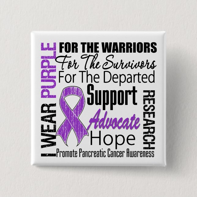 Pancreatic Cancer I Wear Purple Ribbon TRIBUTE 15 Cm Square Badge (Front)