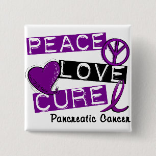 Pancreatic Cancer PEACE LOVE CURE 1 15 Cm Square Badge