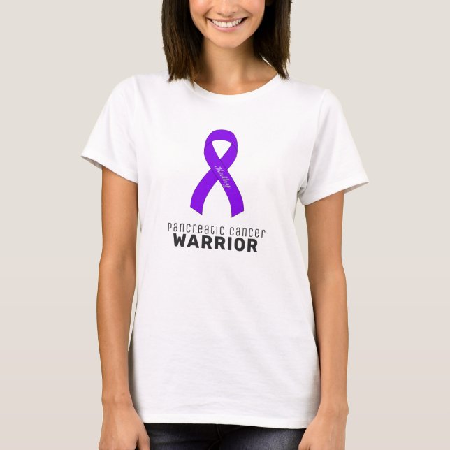 Pancreatic Cancer Ribbon White T-Shirt (Front)