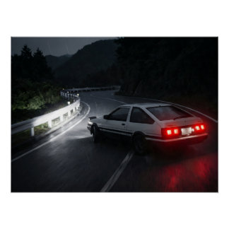 Panda AE86 Night Rain Drift on Touge Mountain Pass Poster