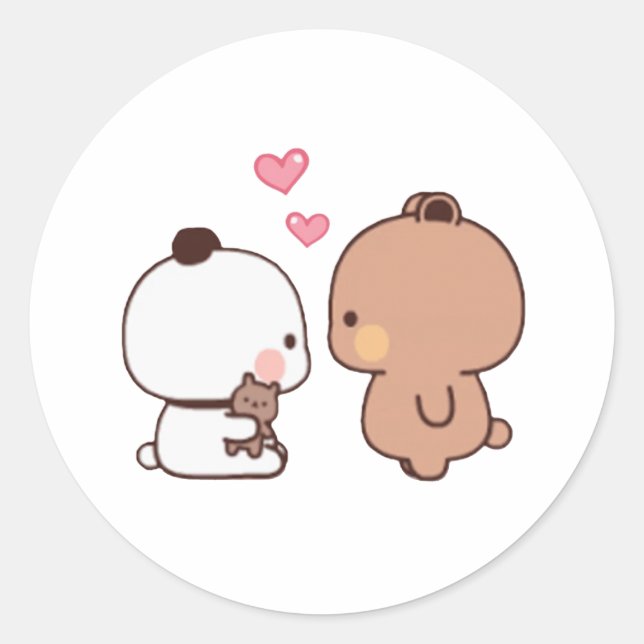 Panda And Brownie Bear Couple Classic Round Sticker (Front)