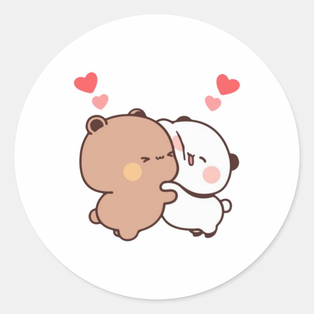 Panda And Brownie Bear Couple  Classic Round Sticker (Front)