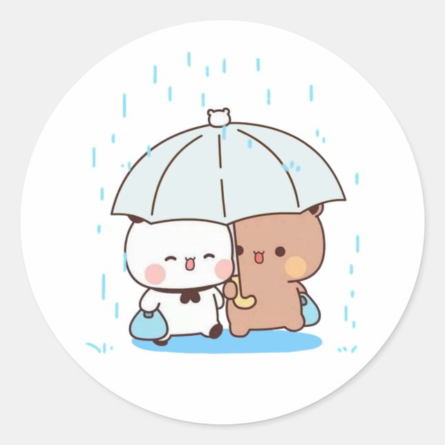 Panda And Brownie Bear Couple  Classic Round Sticker (Front)
