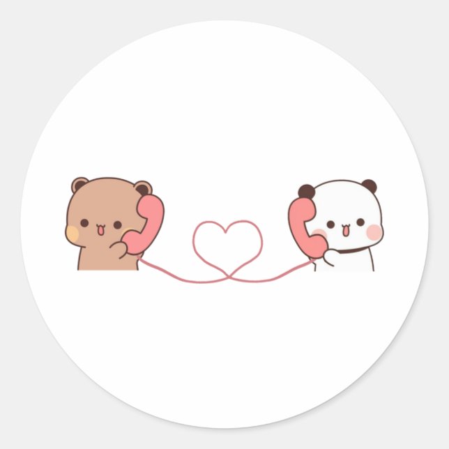 Panda And Brownie Bear Couple Classic Round Sticker (Front)