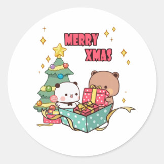 Panda And Brownie Bear Couple, Happy Birthday Classic Round Sticker