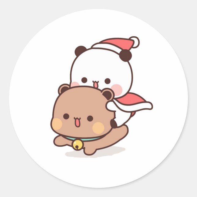Panda And Brownie Bear Couple, Happy Birthday Classic Round Sticker (Front)