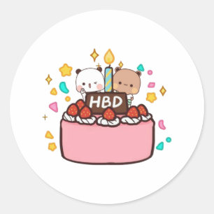 Panda And Brownie Bear Couple, Happy Birthday Classic Round Sticker