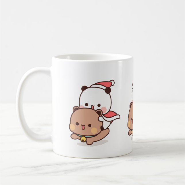 Panda And Brownie Bear Couple, Merry Christmas Coffee Mug (Left)