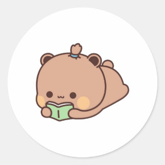 Panda And Brownie Bear Couple Reading Book Classic Round Sticker