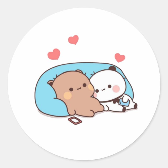 Panda And Brownie Bear Couple Sleep Classic Round Sticker (Front)