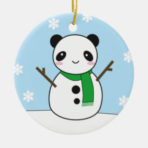 Panda and Bunny Snowmen Ceramic Tree Decoration