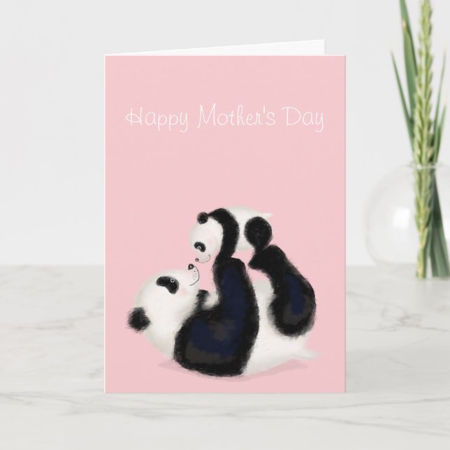 Panda and cub Mother's Day card (pink) (Front)