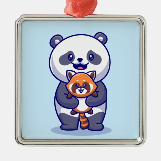 Panda and Fox Metal Tree Decoration (Front)