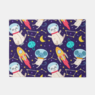 Panda And Mouse Astronaut Kids Pattern Doormat