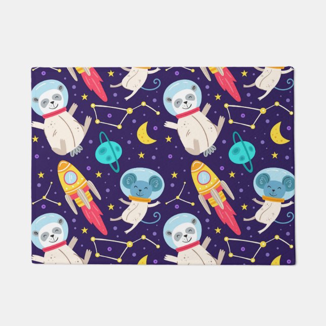 Panda And Mouse Astronaut Kids Pattern Doormat (Front)