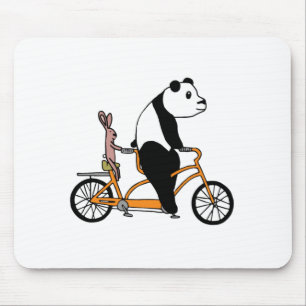 Panda and Rabbit Biking Tandem Bicycle Kids Mouse Pad