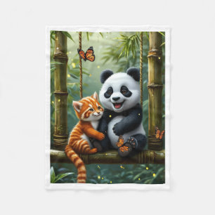 Panda and Red Cat Friends in Bamboo Forest Blanket