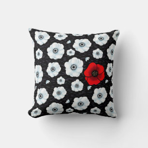 Panda Anemone and Red Poppy Throw Pillow