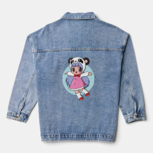Panda Angel: Adorable Anime Girl Soaring High Denim Jacket