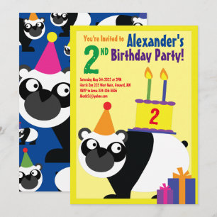 Panda Animal Kid's Birthday Party Invitations