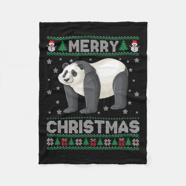 Panda Animal Men Women Kids Ugly Christmas Sweater Fleece Blanket (Front)