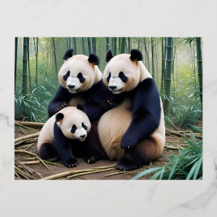 Panda Animal Nature Wildlife Affection Caring Foil Holiday Postcard
