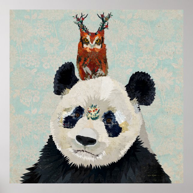 PANDA & ANTLER FLORAL OWL POSTER (Front)
