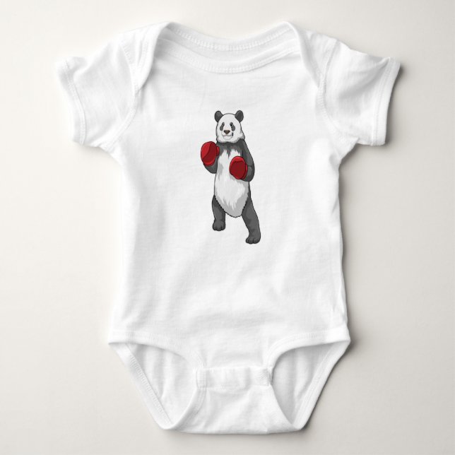 Panda as Boxer with Boxing gloves Baby Bodysuit (Front)