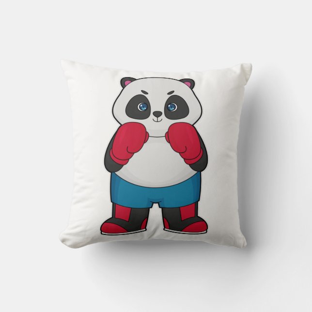 Panda as Boxer with Boxing gloves Cushion (Front)