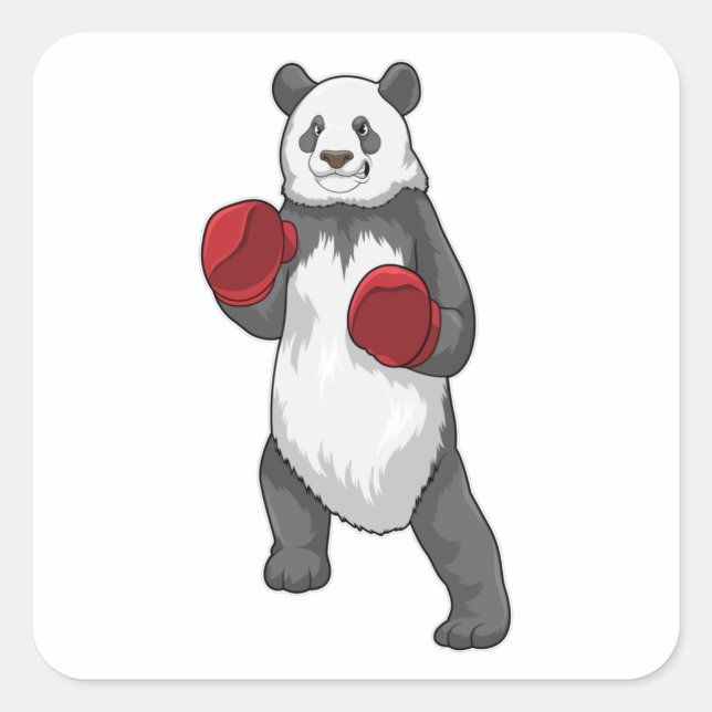 Panda as Boxer with Boxing gloves Square Sticker (Front)