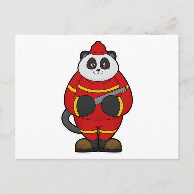 Panda as Firefighter with Hose Postcard (Front)