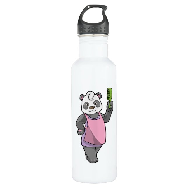Panda as Hairdresser with Comb 710 Ml Water Bottle (Front)