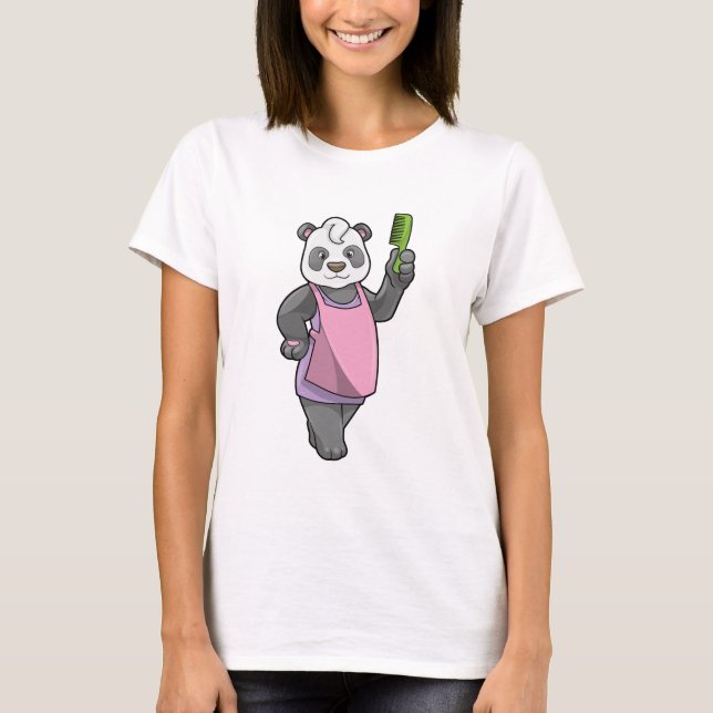 Panda as Hairdresser with Comb T-Shirt (Front)