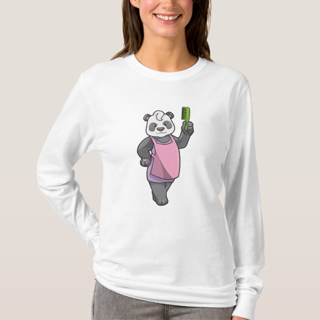 Panda as Hairdresser with Comb T-Shirt (Front)