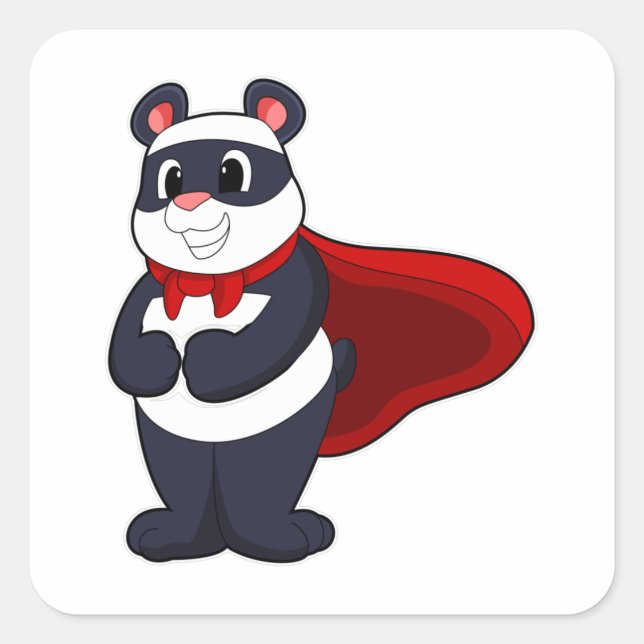 Panda as Hero with Mask & Cape Square Sticker (Front)