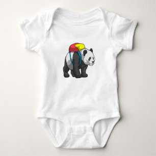 Panda as Hiker with Backpack Baby Bodysuit