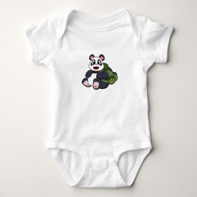 Panda as Hiker with Backpack Baby Bodysuit (Front)