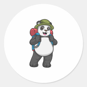 Panda as Hiker with Backpack Classic Round Sticker