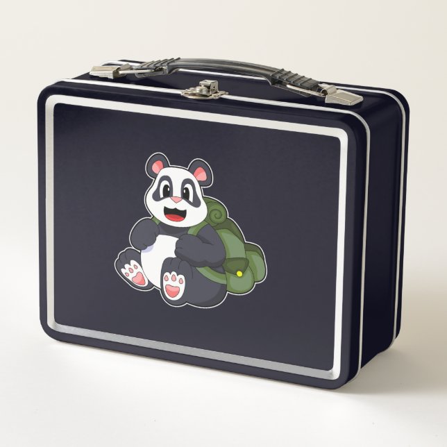 Panda as Hiker with Backpack Metal Lunch Box (Front)