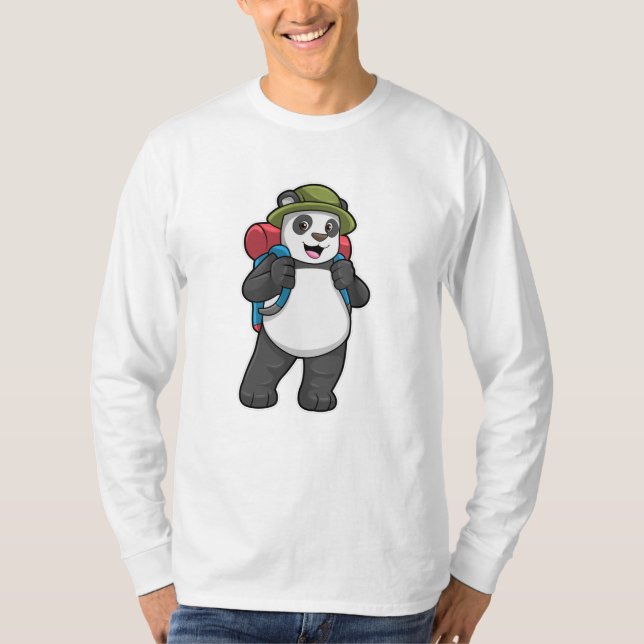 Panda as Hiker with Backpack T-Shirt (Front)