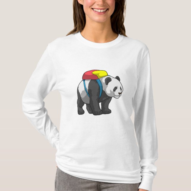 Panda as Hiker with Backpack T-Shirt (Front)
