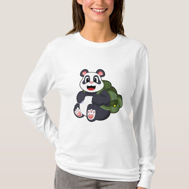 Panda as Hiker with Backpack T-Shirt (Front)