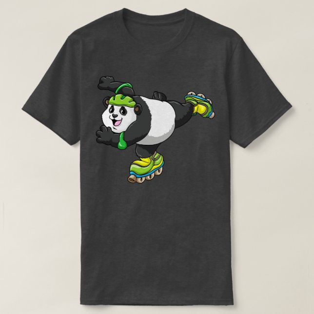 Panda as Inline skater with Inline skates and Helm T-Shirt (Design Front)