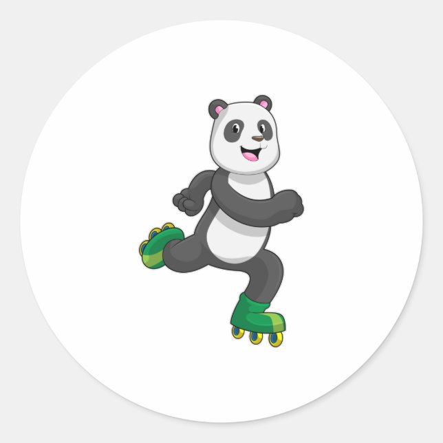 Panda as Inline skater with Roller skates Classic Round Sticker (Front)
